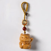 Buddha Stones Small Leaf Red Sandalwood Green Sandalwood Sandalwood Lucky Cat Protection Key Chain Phone Hanging Decoration