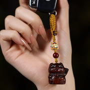 Buddha Stones Small Leaf Red Sandalwood Green Sandalwood Sandalwood Lucky Cat Protection Key Chain Phone Hanging Decoration