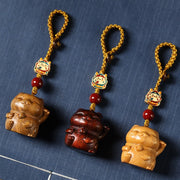 Buddha Stones Small Leaf Red Sandalwood Green Sandalwood Sandalwood Lucky Cat Protection Key Chain Phone Hanging Decoration