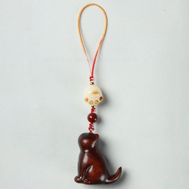 Buddha Stones Small Leaf Red Sandalwood Green Sandalwood Sandalwood Sitting Cat Sooth Phone Hanging Decoration