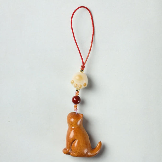 Buddha Stones Small Leaf Red Sandalwood Green Sandalwood Sandalwood Sitting Cat Sooth Phone Hanging Decoration