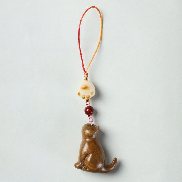 FREE Today: Sooth and Relaxation Small Leaf Red Sandalwood Green Sandalwood Sandalwood Sitting Cat Phone Hanging Decoration