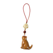 Buddha Stones Small Leaf Red Sandalwood Green Sandalwood Sandalwood Sitting Cat Sooth Phone Hanging Decoration