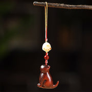 FREE Today: Sooth and Relaxation Small Leaf Red Sandalwood Green Sandalwood Sandalwood Sitting Cat Phone Hanging Decoration