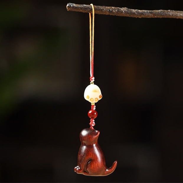 FREE Today: Sooth and Relaxation Small Leaf Red Sandalwood Green Sandalwood Sandalwood Sitting Cat Phone Hanging Decoration