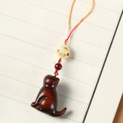 Buddha Stones Small Leaf Red Sandalwood Green Sandalwood Sandalwood Sitting Cat Sooth Phone Hanging Decoration