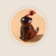 Buddha Stones Small Leaf Red Sandalwood Green Sandalwood Sandalwood Sitting Cat Sooth Phone Hanging Decoration