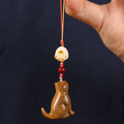 Buddha Stones Small Leaf Red Sandalwood Green Sandalwood Sandalwood Sitting Cat Sooth Phone Hanging Decoration