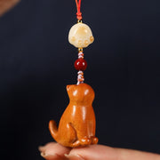 FREE Today: Sooth and Relaxation Small Leaf Red Sandalwood Green Sandalwood Sandalwood Sitting Cat Phone Hanging Decoration