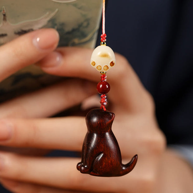 FREE Today: Sooth and Relaxation Small Leaf Red Sandalwood Green Sandalwood Sandalwood Sitting Cat Phone Hanging Decoration