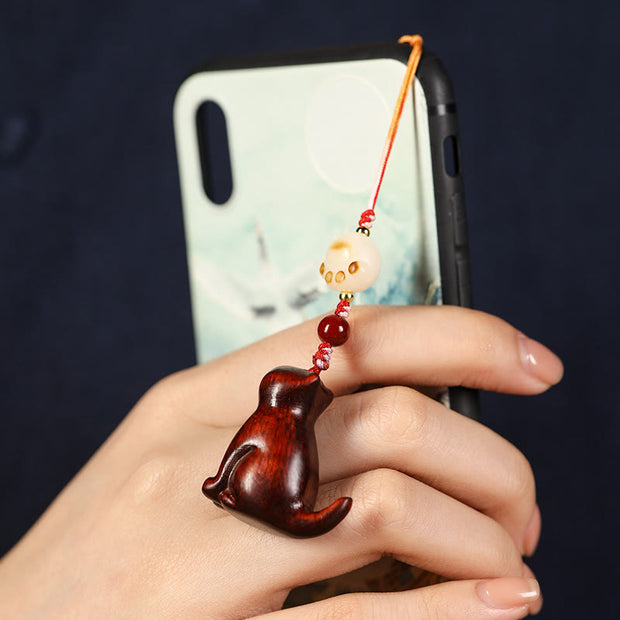 FREE Today: Sooth and Relaxation Small Leaf Red Sandalwood Green Sandalwood Sandalwood Sitting Cat Phone Hanging Decoration