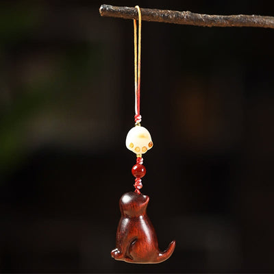 Buddha Stones Small Leaf Red Sandalwood Green Sandalwood Sandalwood Sitting Cat Sooth Phone Hanging Decoration