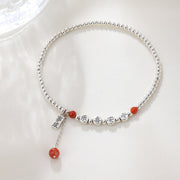 Buddha Stones 925 Sterling Silver Small Beads Red Agate Peace And Joy Blessing Anklet