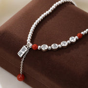 Buddha Stones 925 Sterling Silver Small Beads Red Agate Peace And Joy Blessing Anklet