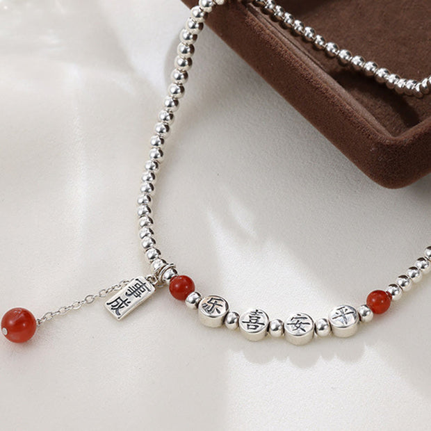 Buddha Stones 925 Sterling Silver Small Beads Red Agate Peace And Joy Blessing Anklet