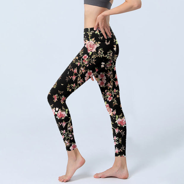 Buddha Stones Rose Flower Leaf Print Gym Leggings Women's Yoga Pants - image 3