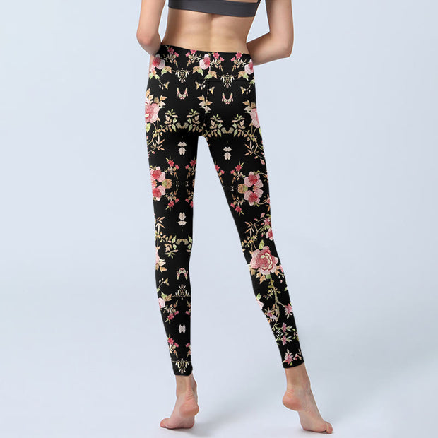 Buddha Stones Rose Flower Leaf Print Gym Leggings Women's Yoga Pants - image 7