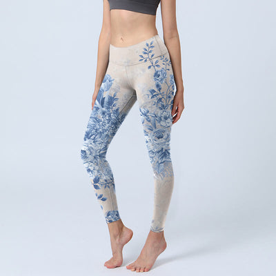 Buddha Stones Rose Daisy Print Gym Leggings Women's Yoga Pants