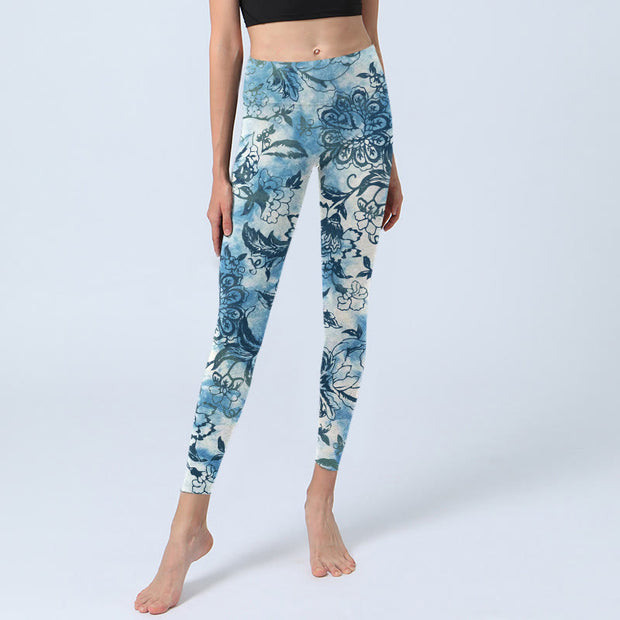 Buddha Stones Peony Chrysanthemum Print Gym Leggings Women's Yoga Pants - image 6