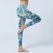 Buddha Stones Peony Chrysanthemum Print Gym Leggings Women's Yoga Pants - image 5