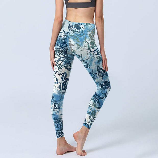 Buddha Stones Peony Chrysanthemum Print Gym Leggings Women's Yoga Pants - image 7