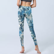 Buddha Stones Peony Chrysanthemum Print Gym Leggings Women's Yoga Pants - image 4