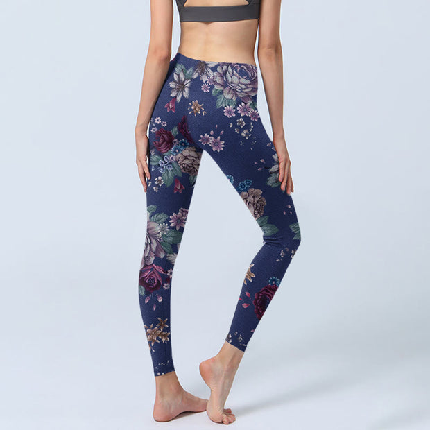 Buddha Stones Red Rose Peony Chrysanthemum Print Gym Leggings Women's Yoga Pants - image 4
