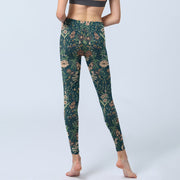 Buddha Stones Green Stitching Flowers Vines Pattern Print Gym Leggings Women's Yoga Pants