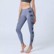 Buddha Stones Blue Stitching Sanskrit Word Om Lotus Pattern Print Gym Leggings Women's Yoga Pants - SteelBlue - US18，UK/AU22，EU50 (4XL) - image 1