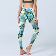 Buddha Stones White Stitching Peony Flowers Leaves Pattern Print Gym Leggings Women's Yoga Pants - image 4