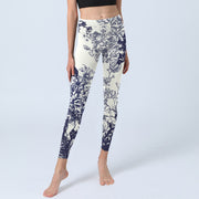 Buddha Stones White Stitching Flowers Leaves Birds Butterfly Pattern Print Gym Leggings Women's Yoga Pants - image 6