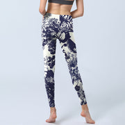 Buddha Stones White Stitching Flowers Leaves Birds Butterfly Pattern Print Gym Leggings Women's Yoga Pants - image 7