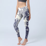 Buddha Stones White Stitching Flowers Leaves Birds Butterfly Pattern Print Gym Leggings Women's Yoga Pants - MintCream - US18，UK/AU22，EU50 (4XL) - image 1