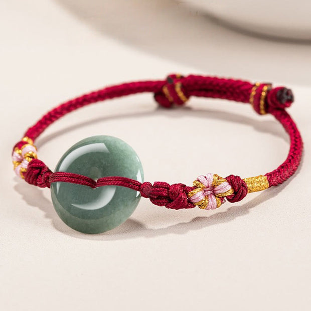 Buddha Stones Red String Jade Peace Buckle Peach Blossom Knot Diamond Knot Luck Bracelet