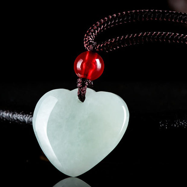 Buddha Stones Jade Heart Prosperity Necklace Pendant