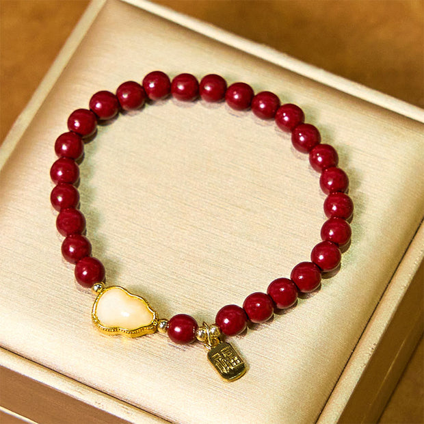 Buddha Stones Cinnabar Gourd Fu Character Charm Blessing Bracelet