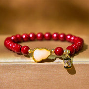 Buddha Stones Cinnabar Gourd Fu Character Charm Blessing Bracelet