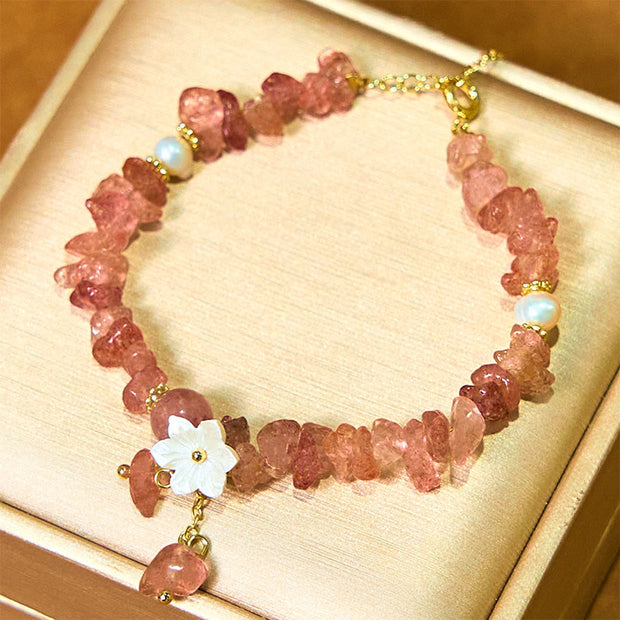 FREE Today: Soothing Love Natural Strawberry Quartz Green Strawberry Quartz Super Seven Crystal Flower Bracelet