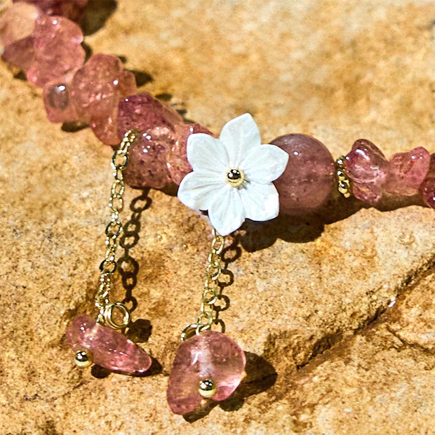 FREE Today: Soothing Love Natural Strawberry Quartz Green Strawberry Quartz Super Seven Crystal Flower Bracelet