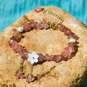 Buddha Stones Natural Strawberry Quartz Green Strawberry Quartz Super Seven Crystal Flower Healing Bracelet