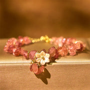 Buddha Stones Natural Strawberry Quartz Green Strawberry Quartz Super Seven Crystal Flower Healing Bracelet