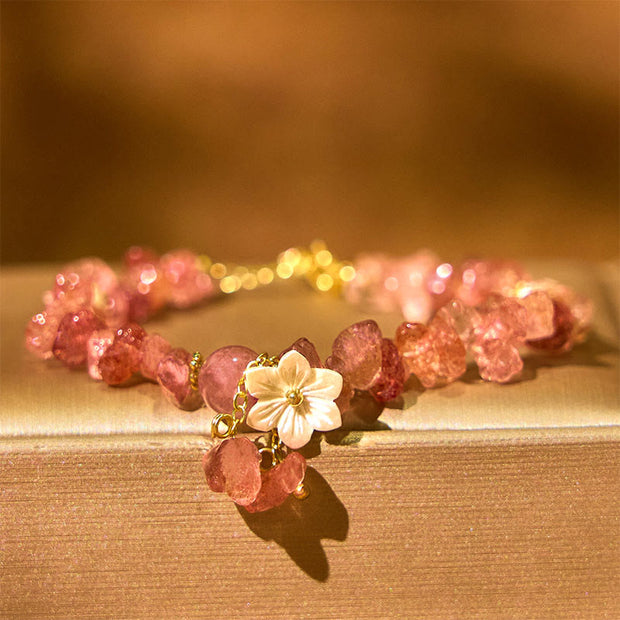 FREE Today: Soothing Love Natural Strawberry Quartz Green Strawberry Quartz Super Seven Crystal Flower Bracelet