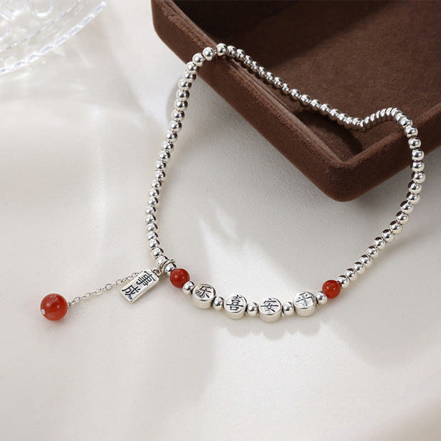 Buddha Stones 925 Sterling Silver Small Beads Red Agate Peace And Joy Blessing Anklet