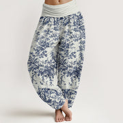 Buddha Stones Casual Rocky Floral Pattern Women's Elastic Waist Harem Pants