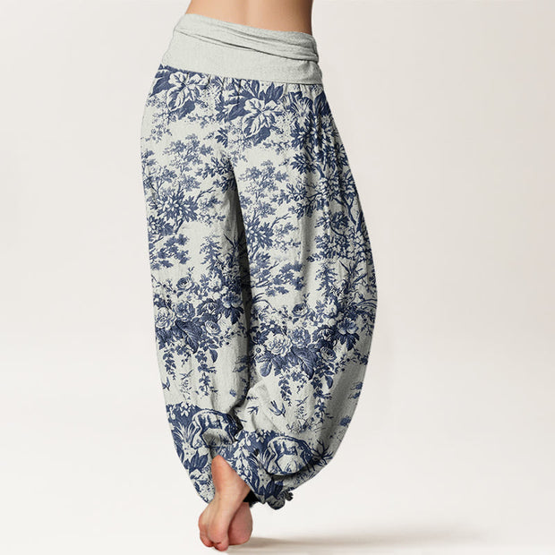 Buddha Stones Casual Rocky Floral Pattern Women's Elastic Waist Harem Pants