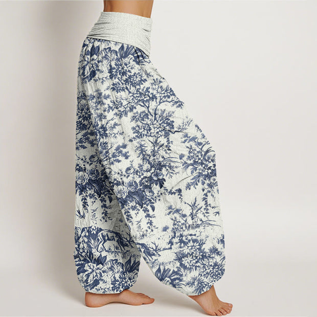 Buddha Stones Casual Rocky Floral Pattern Women's Elastic Waist Harem Pants