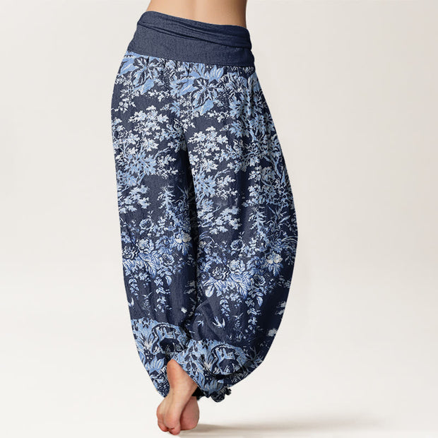 Buddha Stones Casual Rocky Floral Pattern Women's Elastic Waist Harem Pants