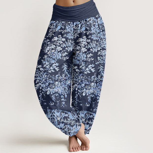 Buddha Stones Casual Rocky Floral Pattern Women's Elastic Waist Harem Pants