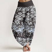 Buddha Stones Casual Rocky Floral Pattern Women's Elastic Waist Harem Pants