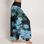 Buddha Stones Casual Peony Lotus Leaves Pattern Women's Elastic Waist Harem Pants